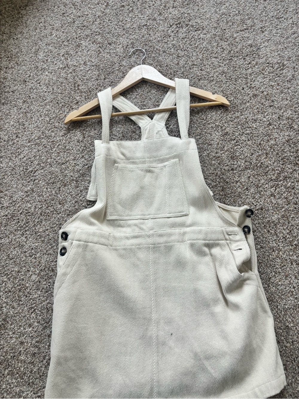Cream Midi Pinafore Dress with Front Pocket